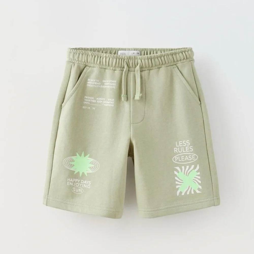 ZARA KIDS NEON TEXT PLUSH SHORTS SIZE 8 - Picture 1 of 4